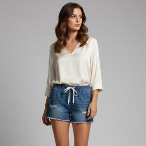 Women's Unbranded Blue Distressed Jean Shorts with White Drawstring XXL